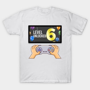 6th Birthday | Sixth Birthday | Level 6 Unlocked Awesome | Video Gaming Gift Ideas | Game Lover Gift| Retro Gamer Birthday Gift T-Shirt